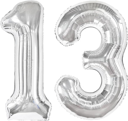 Silver Number 13 Balloon - 40 Inch 13th Birthday Decoration for Kids | Perfect Silver Party Supplies