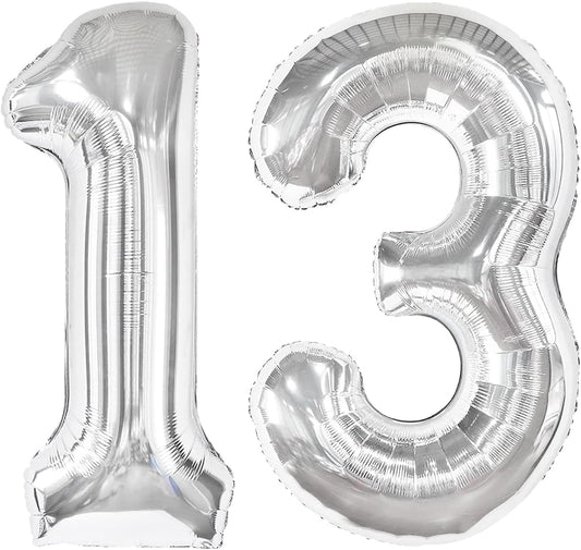 Silver Number 13 Balloon - 40 Inch 13th Birthday Decoration for Kids | Perfect Silver Party Supplies