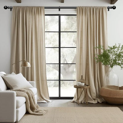 Wolistsa Curtain Rods 48 to 84 Inch, Black 1 Inch Adjustable Heavy Duty Curtain Rods for Windows, Decorative Modern Window Treatment Rod, Telescopic Splicing Metal Drapery Pole, Easy Installation