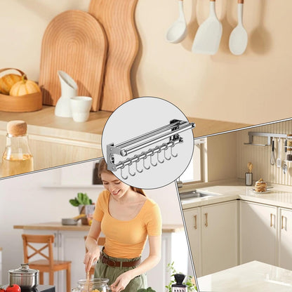 semofcen Kitchen Utensil Holder Hanger 30/40/50CM Stainless Steel Multifunctional Slide Rail Hook Space Saving Utensil Rack No Drilling Kitchen Rail for Hanging Cooking Utensils Mugs Spoons