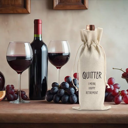Funny Retirement Wine Gift Bag Retired Gifts for Women Men Farewell Goodbye Going Away Gifts for Mom Dad Boss Friends Teacher Nurse Coworker Colleague Quitter Wine Bags for Wine Bottles Gifts
