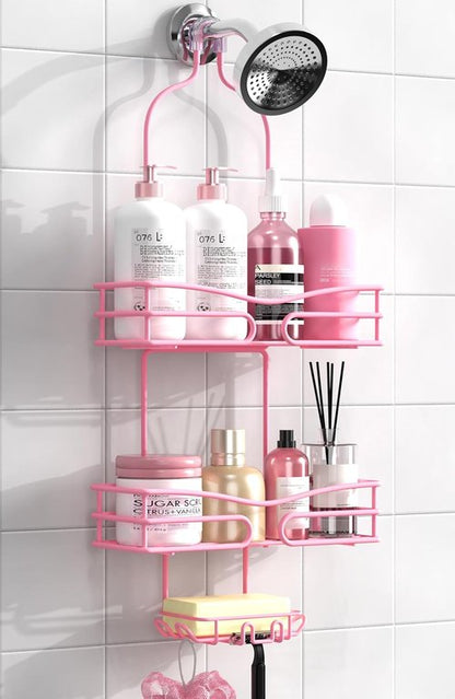 DAOYA Pink 3-Tier Shower Caddy - Overhead Organizer with Soap Holder & 6 Hooks for Bathroom Storage