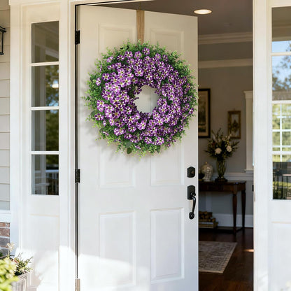 Skiennix 26" Large Artificial Eucalyptus Wreath - Realistic Faux Silk Morning Glory Flowers for Home & Wedding Decor (Purple)