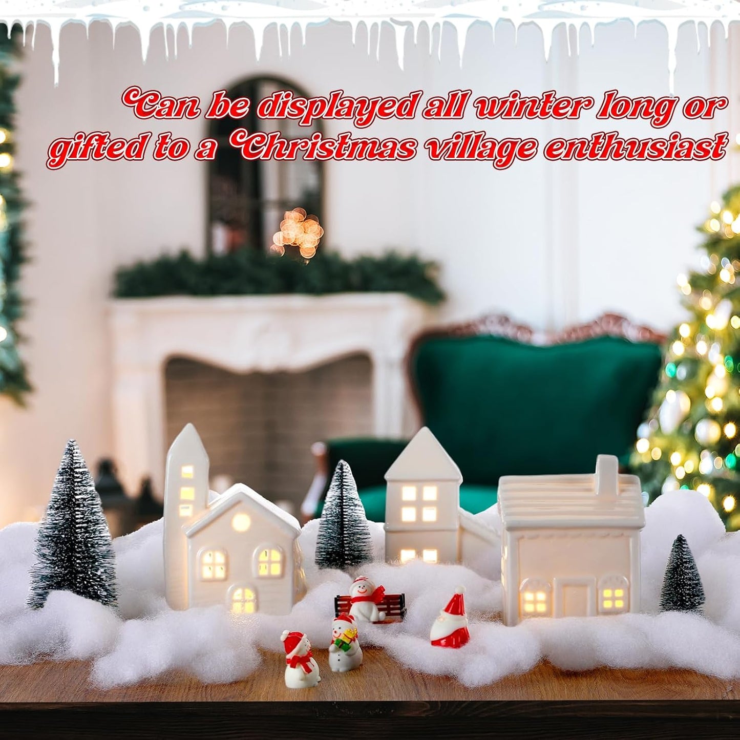 Soaoo 29-Piece Ceramic Christmas Village Set - 8 LED Houses, 12 Trees, 4 Snowmen & Benches | Festive Tabletop Decor