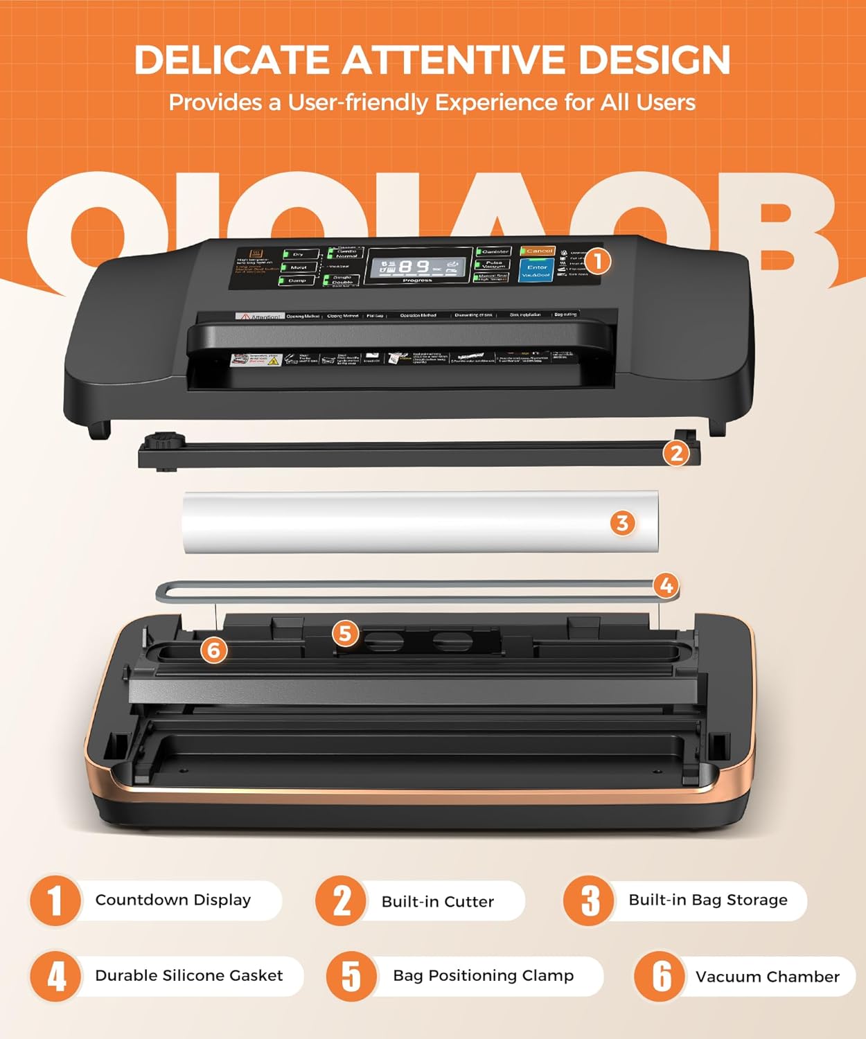 Vacuum Sealer Machine - 95kpa Commercial Food Sealer with Double Heat Seal | Easy-Lock Handle & Built-in Cutter (Black)