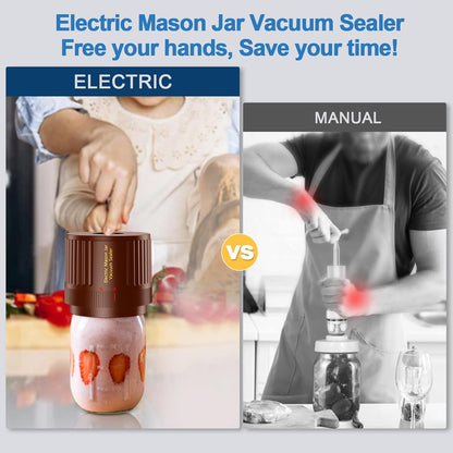 Skiennix Electric Mason Jar Vacuum Sealer Kit - Ideal for Wide & Regular Mouth Jars - Brown