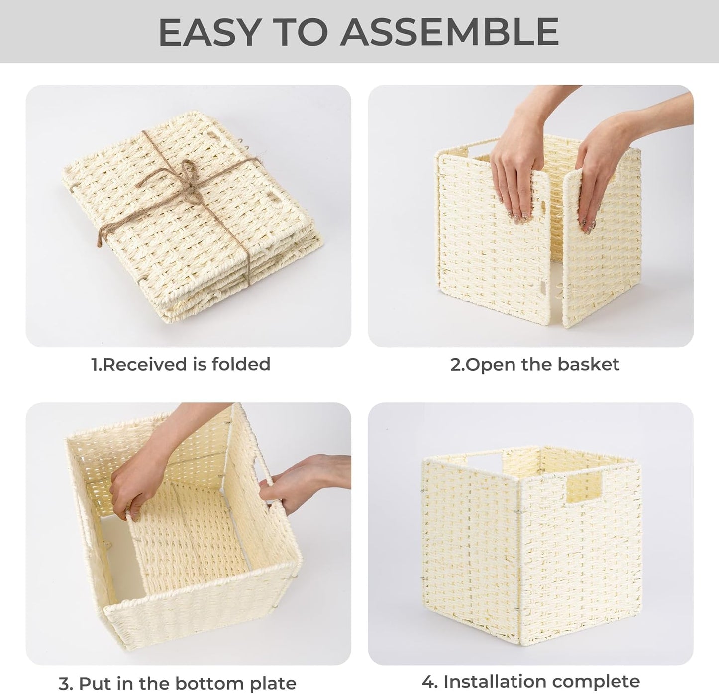 StorageWorks Wicker Baskets - Handwoven Organizing Cubes with Handles, Foldable Beige, 2 Pack