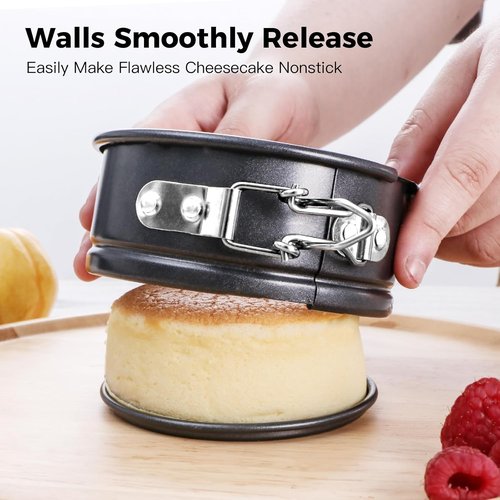 HONGBAKE Mini Cheesecake Pans - 4 Inch Nonstick Springform with 100 Pcs Parchment Liners | Leakproof Design