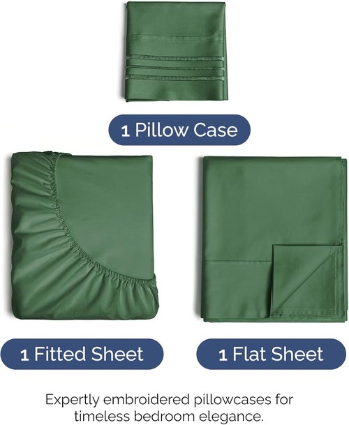 Comfy Twin Size 3-Piece Sheet Set by [Brand Name] - Breathable, Cooling Hotel Luxury Bedding - Deep Pockets, Soft, Wrinkle-Free - Emerald Green