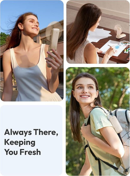 Aecooly Slim Portable Fan - USB Rechargeable Mini Handheld Fan | 24H Max Cooling Time, Foldable for Travel - Beige (2 Pack)