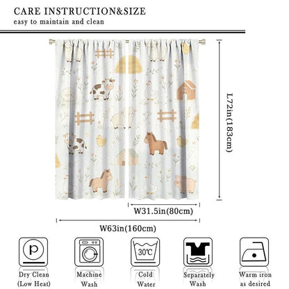 Farm Animal Kids Curtains 63W x 72L Pack of 2 - Light Filtering Nursery Drapes