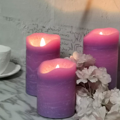 Battery Operated Flameless Led Candles Real Wax Pillar Candles with Remote Timer Electric Flickering Decorative Purple Wax Candle Lights for Halloween Christmas Home Party Decor 3 Pack 3”X 4”, 5”, 6”