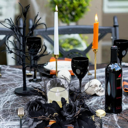 Skiennix Gothic Halloween Wreath - Black Candle Rings & Maple Rose Garland for Festive Decor