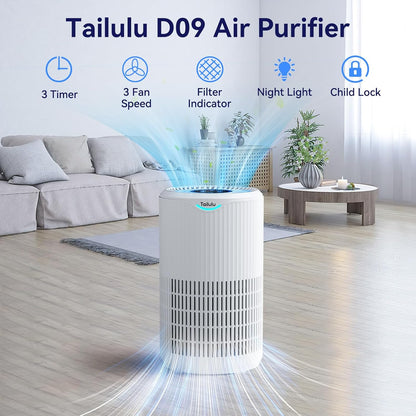 Tailulu H13 HEPA Air Purifier - 360° Air Intake & Outlet for Large Rooms Up to 1680 Ft² | Quiet 15dB Sleep Mode