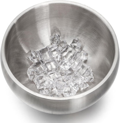 Yesland Ice Bucket with Lid, Double Insulation Ice Box Container Storage Box, 2 L Stainless Steel Ice Bucket Container with Ice Tong Scooper, Spherical Wine Champagne Barrel for Home Party Bar