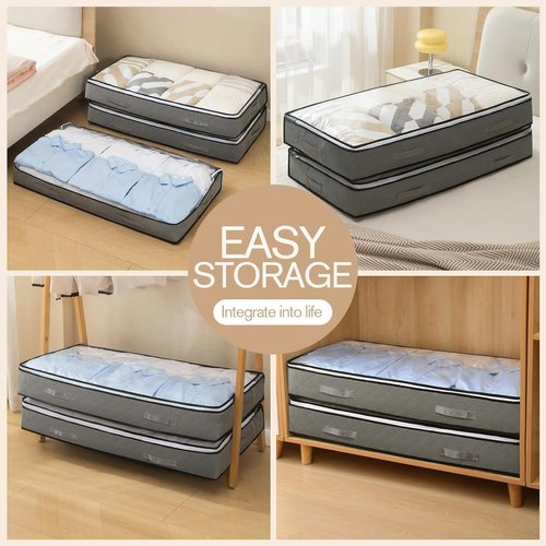 90L Foldable Under Bed Storage Containers by [Brand Name] - Grey Closet Organizers for Blankets, Clothing & More