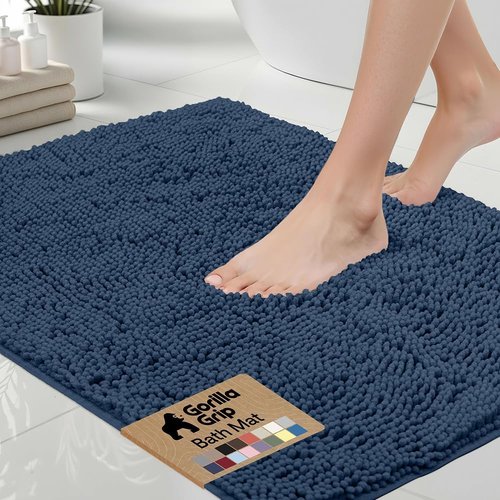 GORILLA GRIP Bath Rug Mat - Soft Absorbent Chenille | Quick-Dry Microfiber, 42x24 Navy Blue