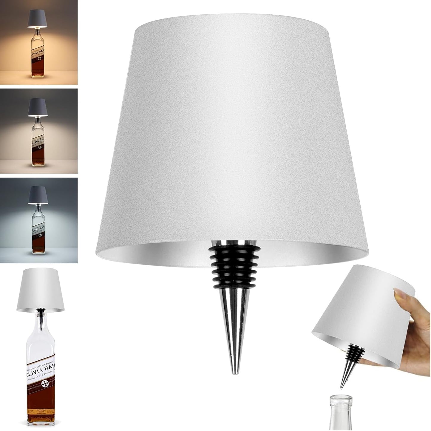 Wireless Bottle Lamp,2025 New 3 Color Rechargeable Wine Bottle Lights for Bars Restaurants (White, 1pc)
