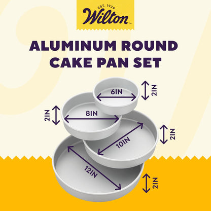 Wilton Round Tiered Cake Pan Set | Durable Anodized Aluminum for Even Heat Distribution | 6, 8, 10 & 12 Inch (Pack of 4)