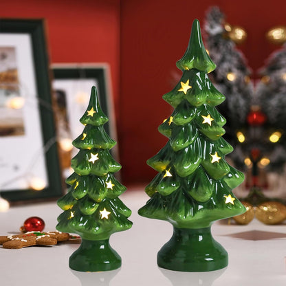 Taman Ceramic Christmas Tree Set - Light Up Tabletop Decor with Warm Lights | 10” & 7.5” Sizes