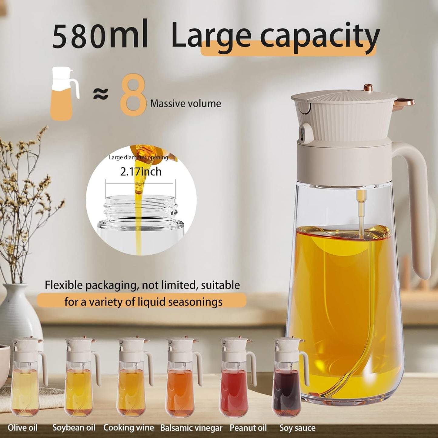 Olive Oil Sprayer by [Brand Name] - 19.6oz Glass Dispenser with Mist & Precision Pour | Ideal for BBQ, Salad, Baking