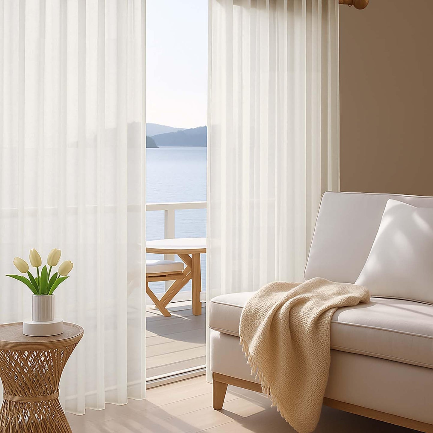 OWENIE Ivory Sheer Curtain 90 Inches Long 2 Panels Set, Solid Filmy Drapes for Living Room Bedroom, Elegant Window Voile Sheer Curtain Panels Drapes, 2 Pcs, Each 59W x 90L Inch