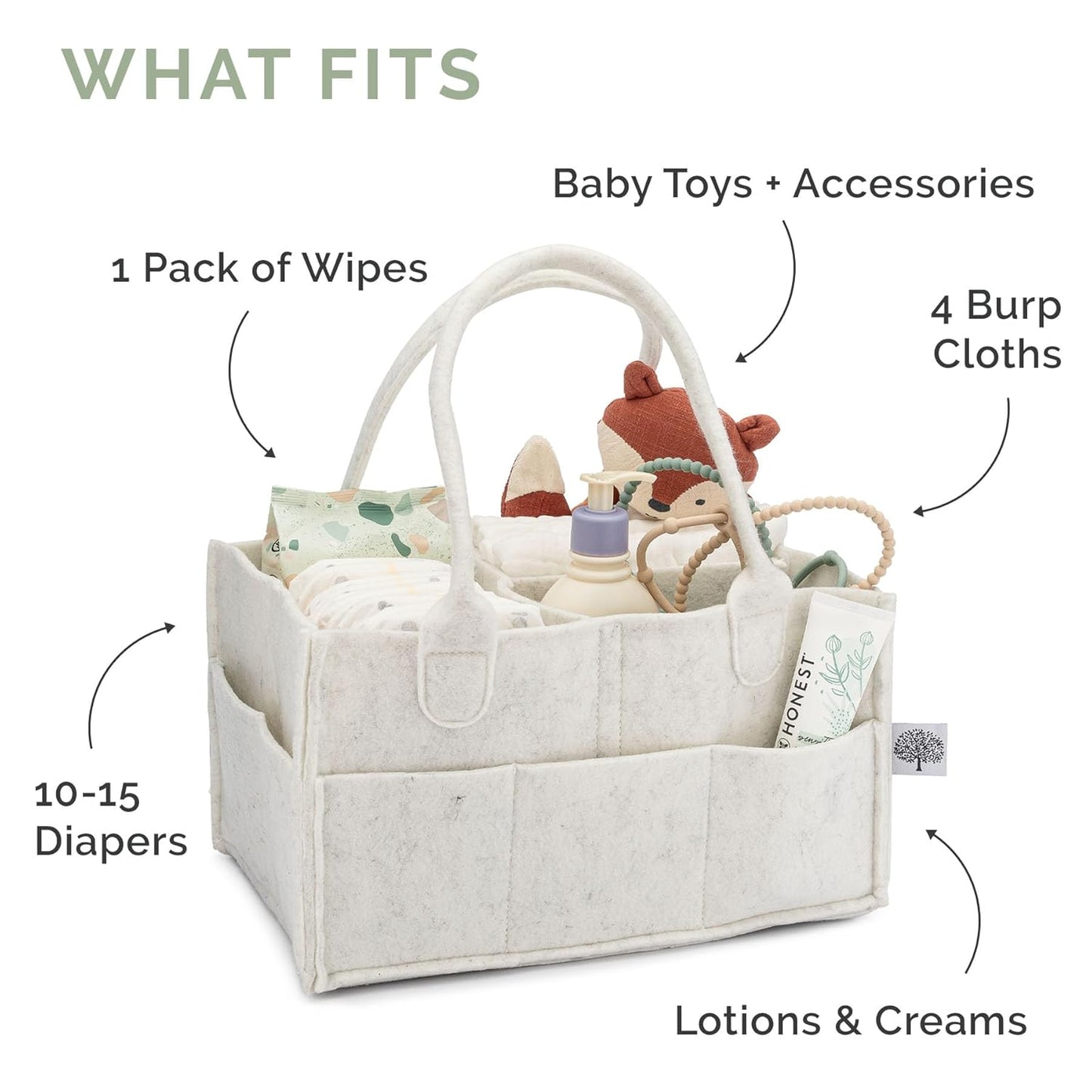 Parker Baby Diaper Caddy - Versatile Nursery Storage Bin & Car Organizer for Diapers - Oatmeal