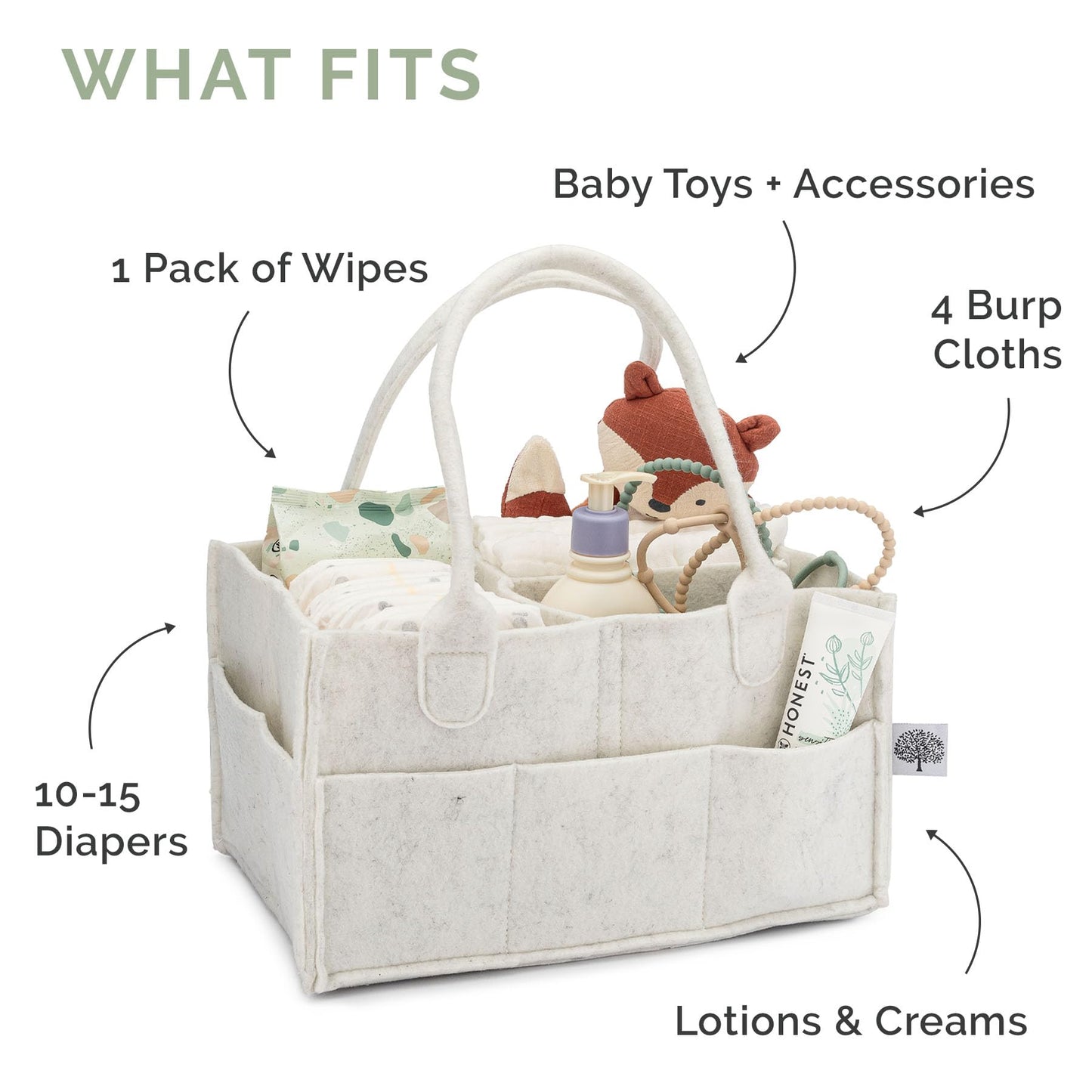 Parker Baby Co. Diaper Caddy - Nursery Storage Bin and Car Organizer for Diapers and Baby Wipes - Oatmeal, Large