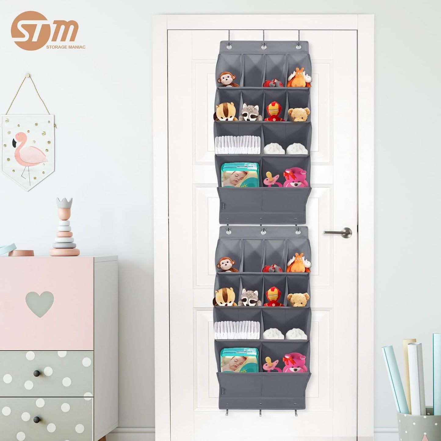 Storage Maniac Over Door Shoe Organizers - 12 Pocket Hanging Shoe Rack for Dorms & Closets | Grey