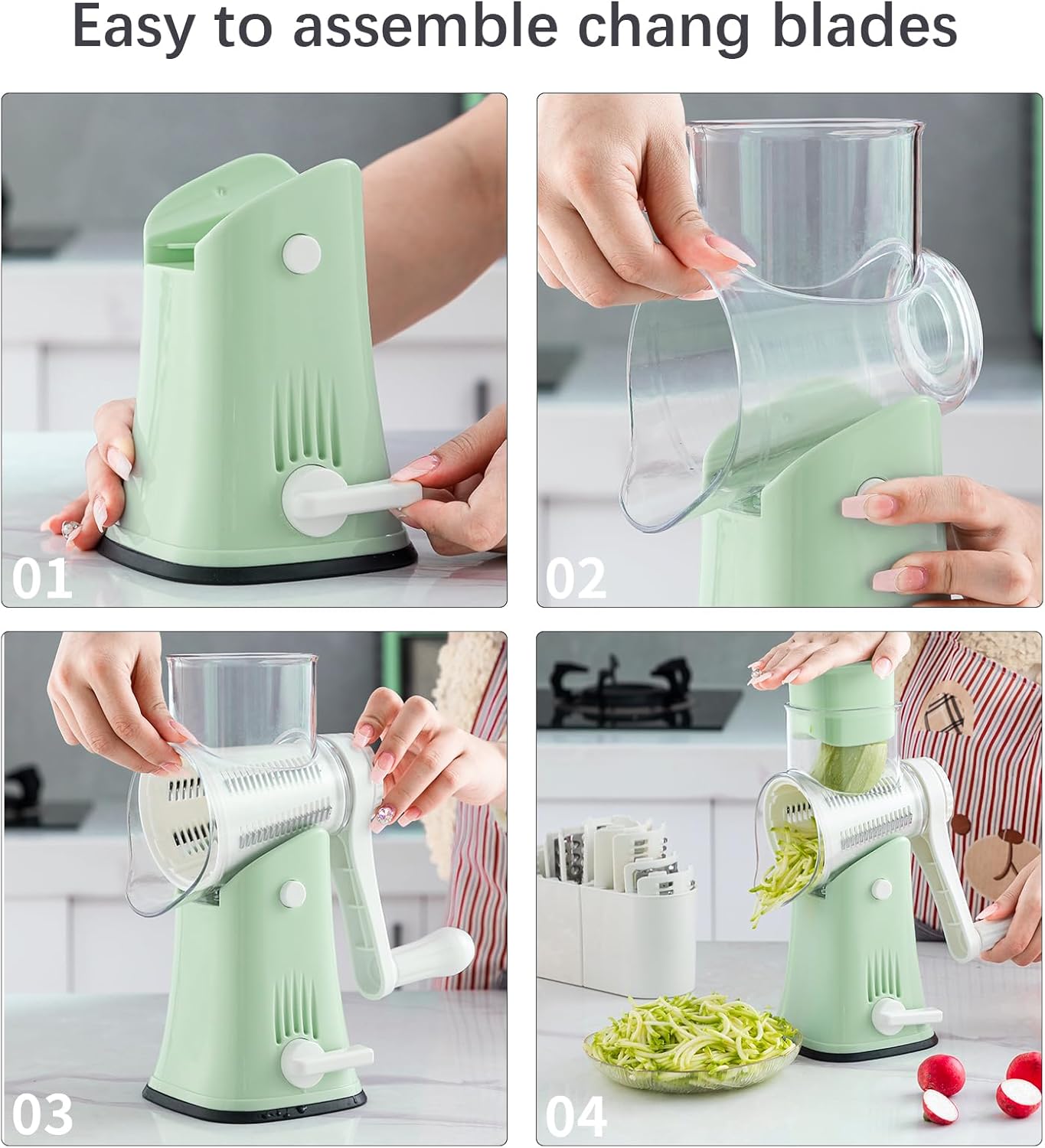 VEKAYA Rotary Cheese Grater - 5-in-1 Stainless Steel Shredder with Handle & Storage Box | Easy to Clean