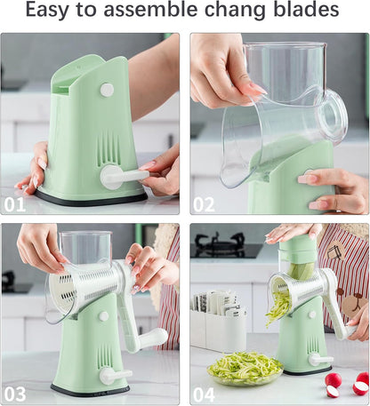 VEKAYA Rotary Cheese Grater - 5-in-1 Stainless Steel Shredder with Handle & Storage Box | Easy to Clean