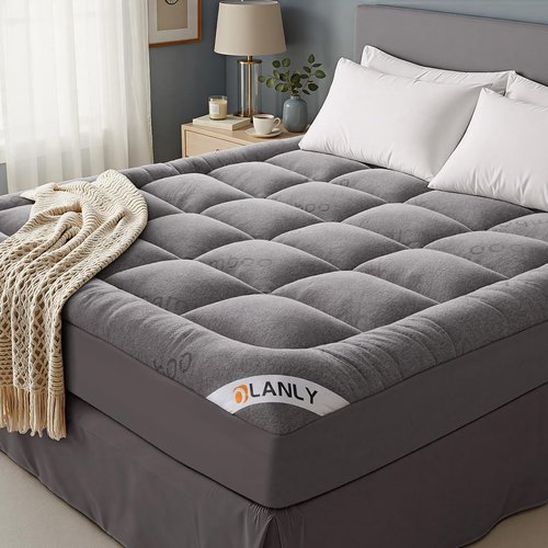 OLANLY Queen Mattress Topper – Viscose Made from Bamboo, Cooling Soft Queen Pillow Top Mattress Pad for Back Pain Relief, Plush Down Alternative Fill Bed Topper with Elastic Deep Pocket, Light Gray