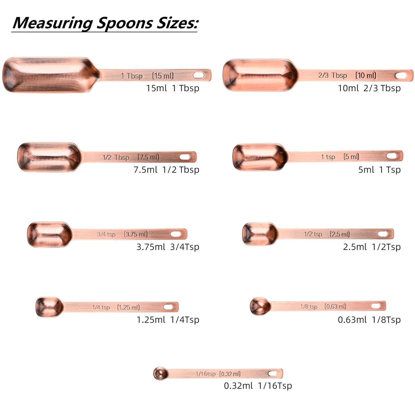 Viwehots Measuring Cups and Spoons Set, Copper Plated Measuring Cups Spoons, Stainless Steel 7 Measuring cups and 9 Measuring Spoons 1 Leveler for Baking and Kitchen, Metal Copper Measure Cups&Spoons