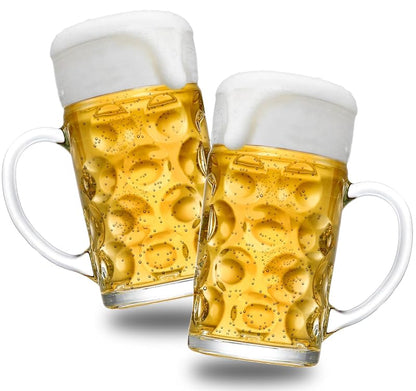 2 Pack 40 oz Glass Beer Mugs with Handles – Freezer Safe Stein Glassware