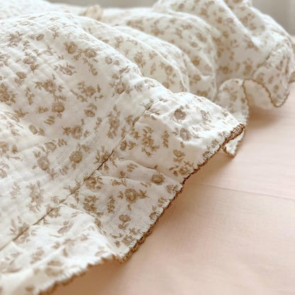 BuLuTu Cotton Muslin Kids Toddler Pillowcase with Cute Camellia Flowers Super Soft Travel Pillow Nursery Pillowcase for Boys,Girls,Bedding Decor Machine Washable, Durable Pillowcase,1 Piece,14"x20"