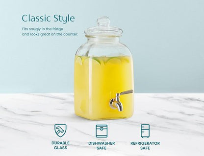 Kook Glass Drink Dispenser - Leak-Proof Stainless Steel Spigot | 1.25 Gallon Clear Mason Jar for Iced Tea, Sangria & More