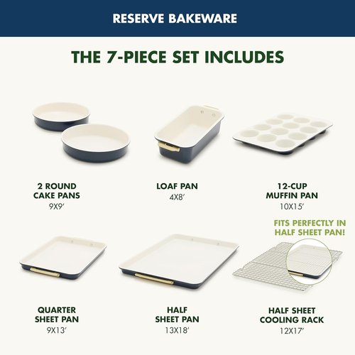 GreenPan Bakeware Set - 7 Piece Nonstick Ceramic Baking Sheets & Pans | PFAS & BPA Free, Oxford Blue