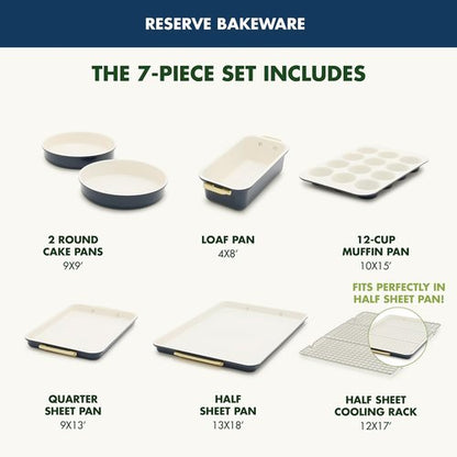 GreenPan Bakeware Set - 7 Piece Nonstick Ceramic Baking Sheets & Pans | PFAS & BPA Free, Oxford Blue