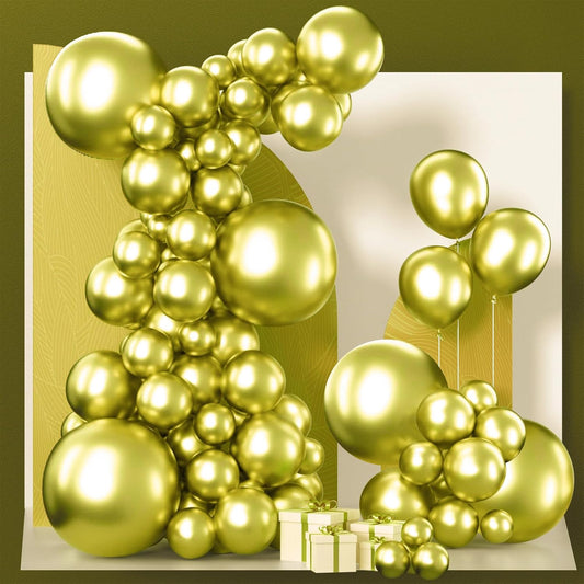 PartyWoo Metallic Lime Green Balloons - 140-Piece Arch Kit for Spring Birthday & Tea Party | 5-12 Inch Sizes