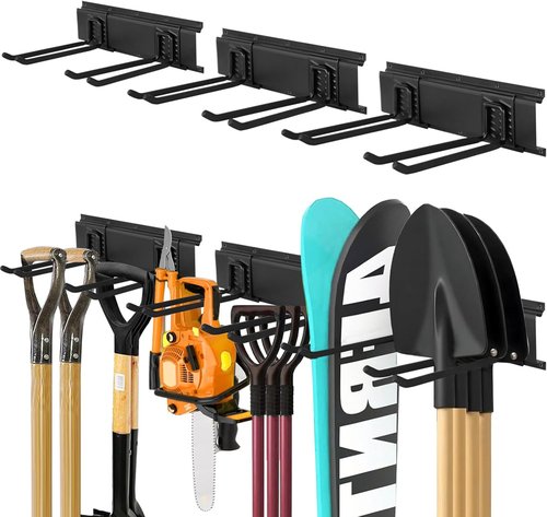 Garage Tool Organizer by [Brand Name] - Wall Mount with 6 Heavy-Duty Hooks | 360lbs Capacity for Broom, Rake & Snow Equipment