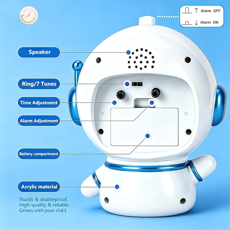 Analog Alarm Clock for Kids with Night Light – Blue, Snooze, 2 Alarm Modes