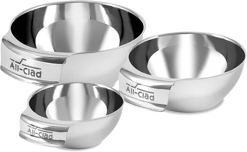 All-Clad Stainless Steel Mini Measuring Bowl Set - 3 Stackable Cups for Cooking & Baking | Dishwasher Safe, Silver