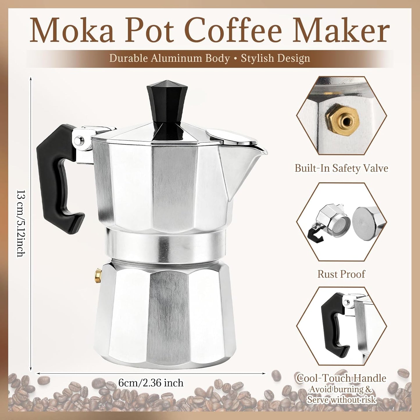 Skiennix Stovetop Espresso Maker - 10 Pcs Bulk (1 Cup, 50 Ml) | Perfect Baby Shower & Wedding Favors