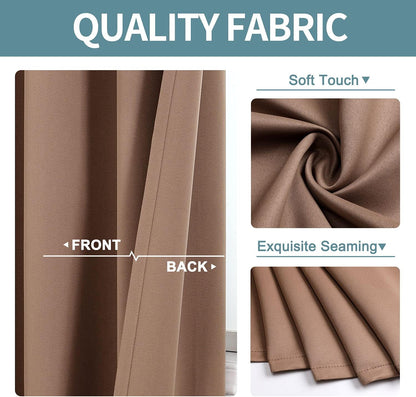 ChrisDowa Grommet Blackout Curtains - Thermal Insulated Room Darkening Panels, Cappuccino, 38W x 54L
