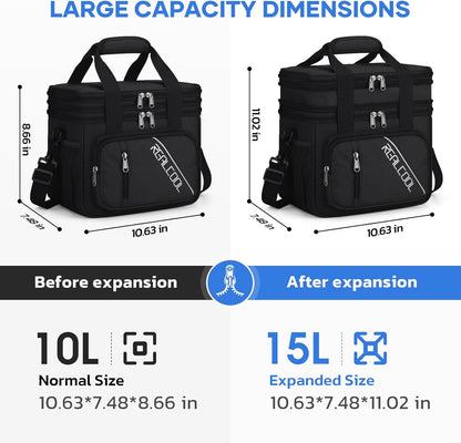 RealCool Insulated Lunch Bag - Double Deck Leakproof Soft Cooler for Work & Travel | Black