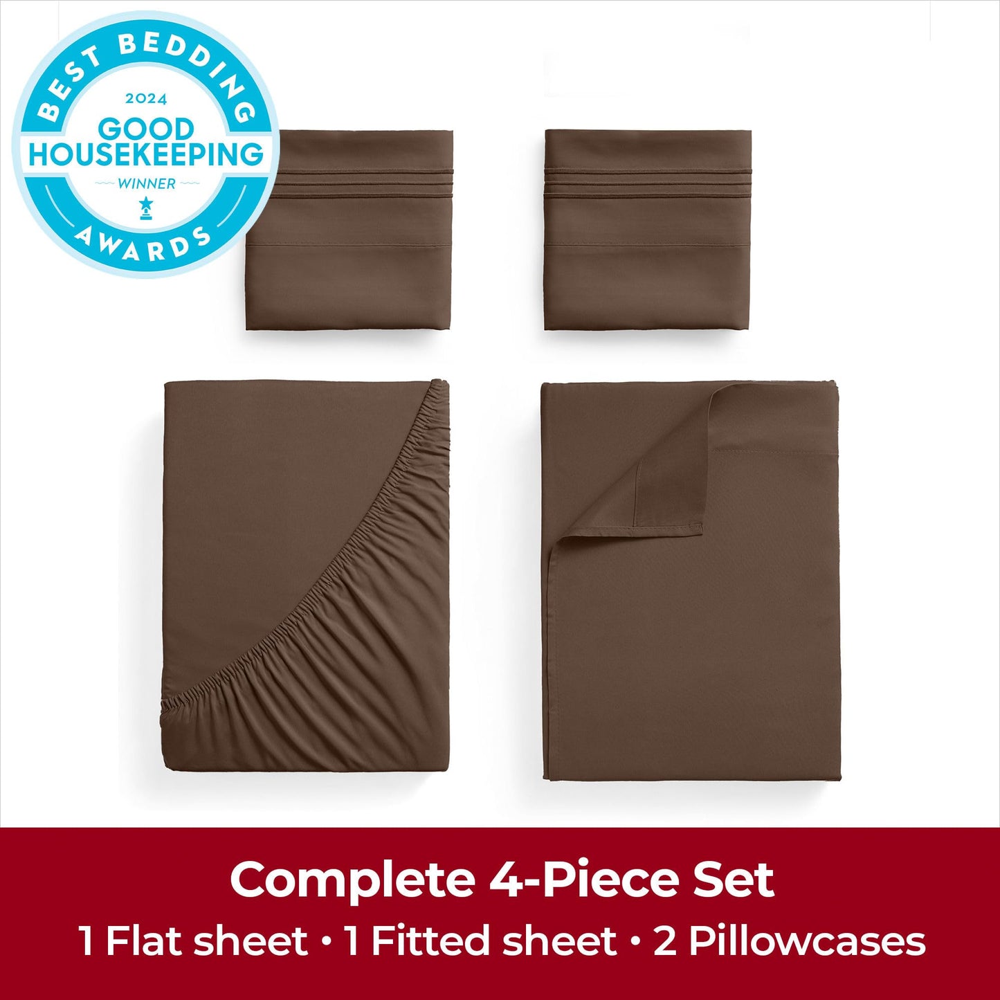 Mellanni Extra Deep California King Sheets - 4 PC Iconic Collection Bedding - Hotel Luxury, Ultra Soft, Cooling Bed Sheets - Wrinkle, Fade, Stain Resistant (Cal King, Brown)