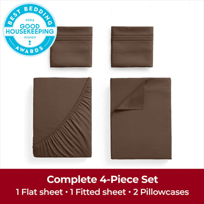 Mellanni Extra Deep California King Sheets - 4 PC Iconic Collection Bedding - Hotel Luxury, Ultra Soft, Cooling Bed Sheets - Wrinkle, Fade, Stain Resistant (Cal King, Brown)