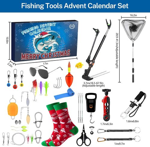 Fishing Advent Calendar 2025 - 24-Day Countdown with Tools, Lures & Accessories | Perfect Xmas Gift for Men & Boys