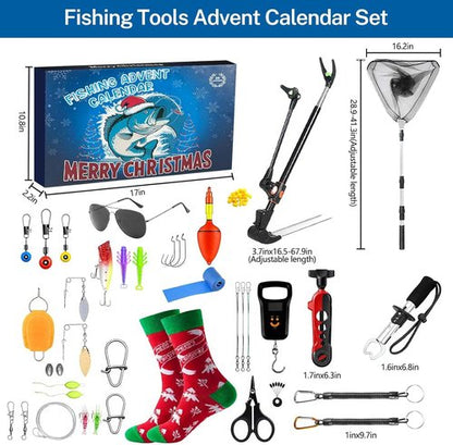 Fishing Advent Calendar 2025 - 24-Day Countdown with Tools, Lures & Accessories | Perfect Xmas Gift for Men & Boys