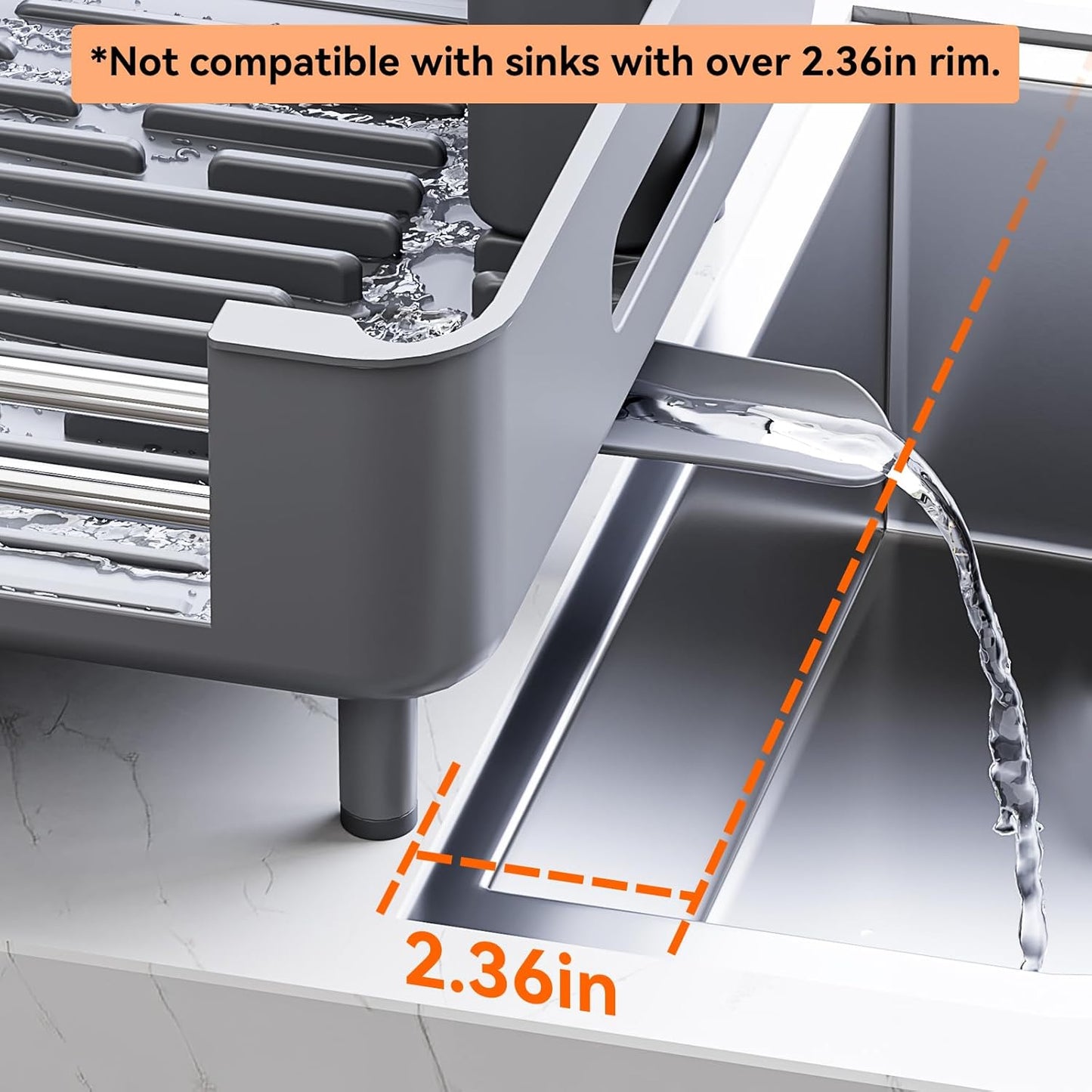 Skiennix Stainless Steel Dish Drying Rack - Space-Saving Kitchen Organizer with Extendable Drainboard & Foldable Design, Gray